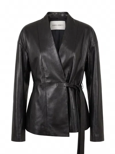 Alberta Ferretti Long-sleeve Leather Jacket In Black