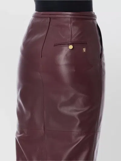 Alberta Ferretti Leather Midi Skirt Straight Cut Pockets In Burgundy