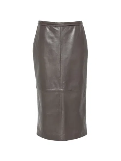 Alberta Ferretti Leather Skirt Belted Waist Back Pocket In Brown