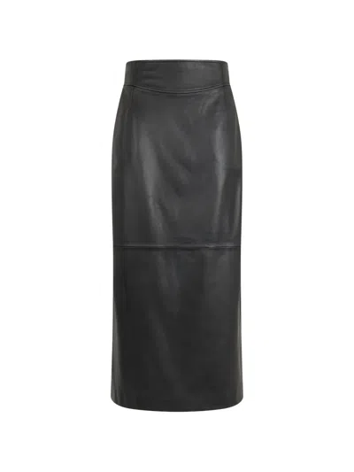 Alberta Ferretti Leather Pencil Midi Skirt In Black