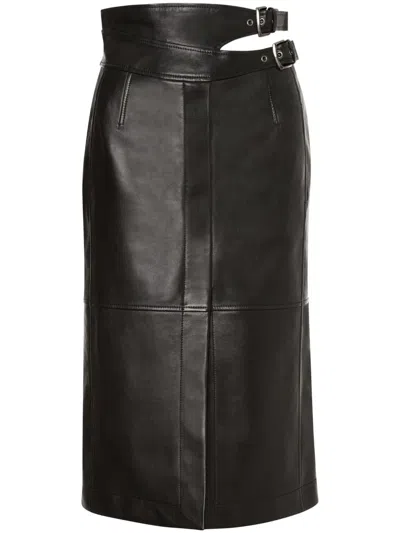 Alberta Ferretti Leather Pencil Skirt In Black