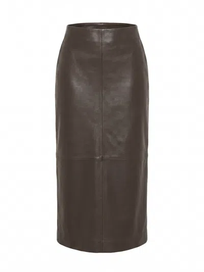 Alberta Ferretti Leather Skirt In Brown