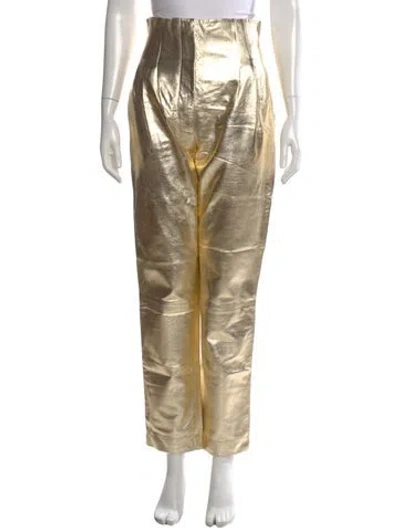 Pre-owned Alberta Ferretti Leather Straight Leg Pants W/ Tags