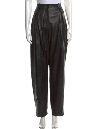 Pre-owned Alberta Ferretti Leather Wide Leg Pants In Black