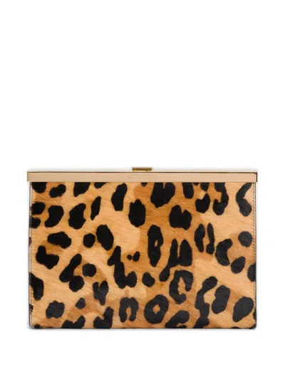 Alberta Ferretti Leopard-print Chain Clutch Bag In Neutral