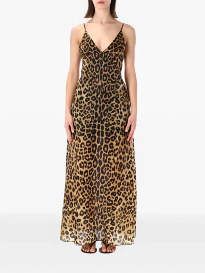 Alberta Ferretti Leopard-print Organza Maxi Dress In Brown