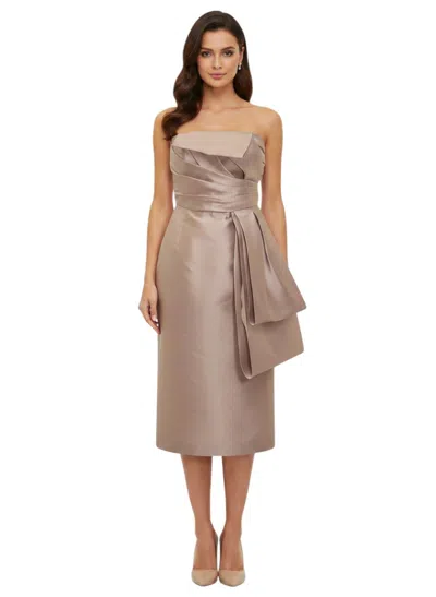 Alberta Ferretti Light Brown Strapless Midi Dress In Multi