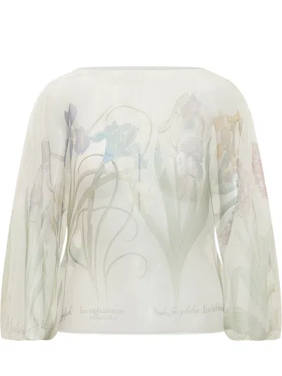 Alberta Ferretti Light Knit Shirt With Floral Design In White