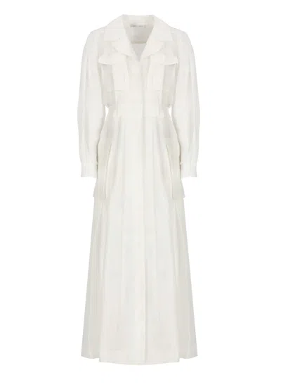 Alberta Ferretti Linen And Silk Chemisier Dress In White