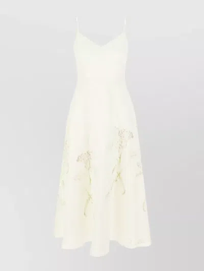 Alberta Ferretti Linen Dress A Line Floral Spaghetti Straps In White