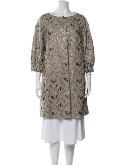 Pre-owned Alberta Ferretti Linen Floral Print Coat In Neutrals