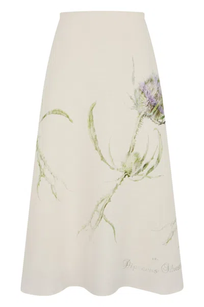 Alberta Ferretti Linen Midi Skirt High Waist Floral In Neutral