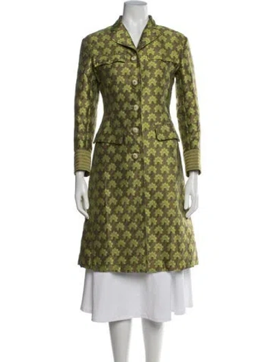 Pre-owned Alberta Ferretti Linen Patterned Coat In Green