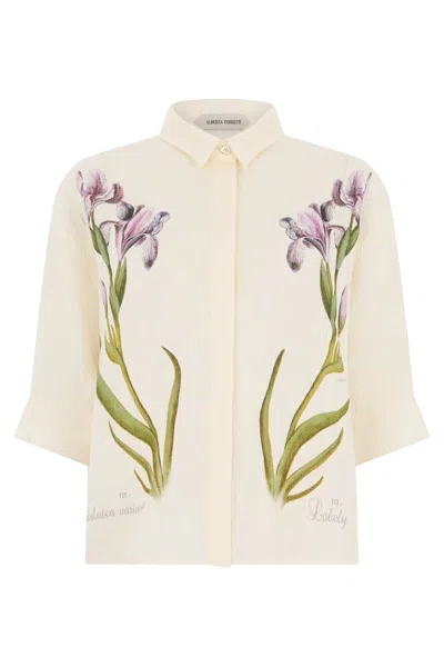Alberta Ferretti Linen Short-sleeved Shirt With Print In White