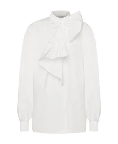 Alberta Ferretti Logo Bow Long-sleeved Shirt In White