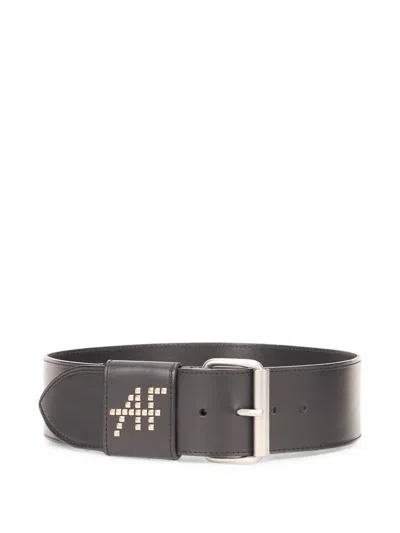 Alberta Ferretti Logo-stud Leather Belt In Black