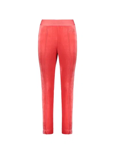 Alberta Ferretti Logo-waistband Velvet-effect Trousers In Orange