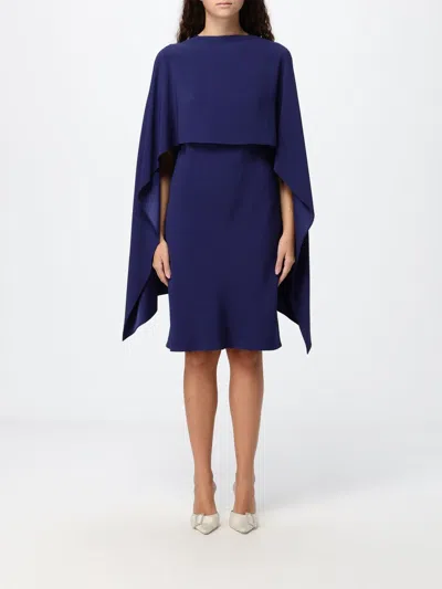Alberta Ferretti Long Asymmetric Satin Cape With Short Sleeves In Blue