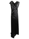 Alberta Ferretti Long Black Satin Dress In Black