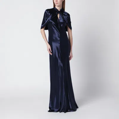 Alberta Ferretti Alberta Ferreti Long Blue Dress In Shiny Satin
