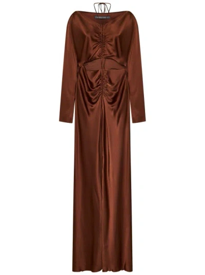 Alberta Ferretti Long Burned-colored Silk Blend Satin Dress In Brown
