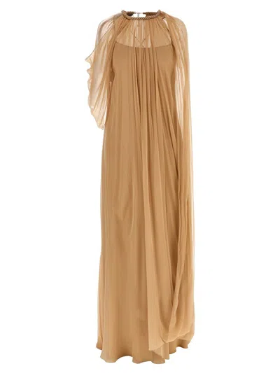 Alberta Ferretti Flowing Chiffon Gown Halter Neckline In Brown