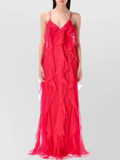 Alberta Ferretti Long Chiffon Ruffled Dress With Open Back In Purple