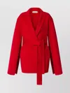 Alberta Ferretti Long Coat With Belted Waist And Shawl Collar In Red