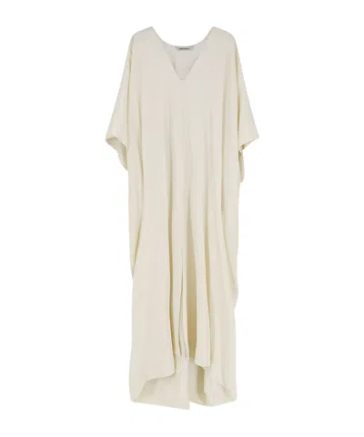 Alberta Ferretti V-neck Short-sleeve Long Dress In Neutral