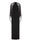 Alberta Ferretti Long-sleeve Chiffon Cape Backless Maxi Dress In Black