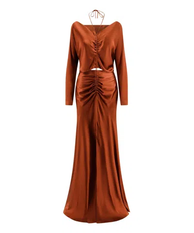 Alberta Ferretti Long Dress In Brown