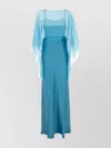 Alberta Ferretti Blue Long Dress With Layered Design And Upper Cape In Blue