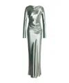 Alberta Ferretti Long Dress In Glossy Velvet In Green