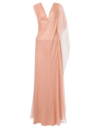 Alberta Ferretti Long Dress In Organic Silk Chiffon In Pink