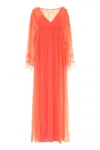 Alberta Ferretti Lace-trimmed V-neck Maxi Dress In Orange