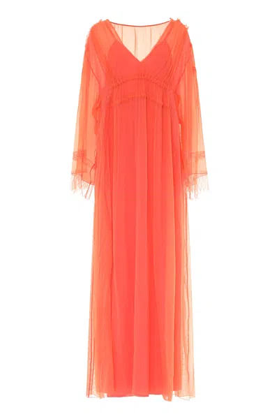 Alberta Ferretti Lace-trimmed V-neck Maxi Dress In Multi