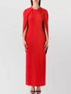 Alberta Ferretti Long Dress With Cape Style Sleeves In Red