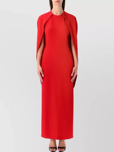 Alberta Ferretti Long Dress With Cape Style Sleeves In Red