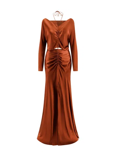 Alberta Ferretti Long Dress With Drapery And Cut/out Details In Orange