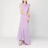Alberta Ferretti Long Dress With Light Purple Ruffles Women In Purple
