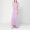 Alberta Ferretti Long Dress With Light Purple Ruffles Women In Pink