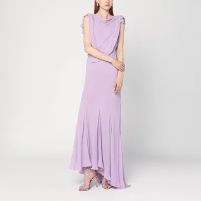 Alberta Ferretti Long Dress With Light Purple Ruffles In Pink