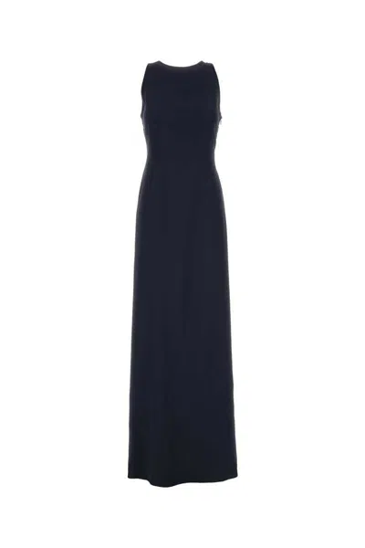Alberta Ferretti Midnight Long Dress Lace Detailing In Blue