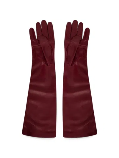 Alberta Ferretti Long Leather Gloves In Brown