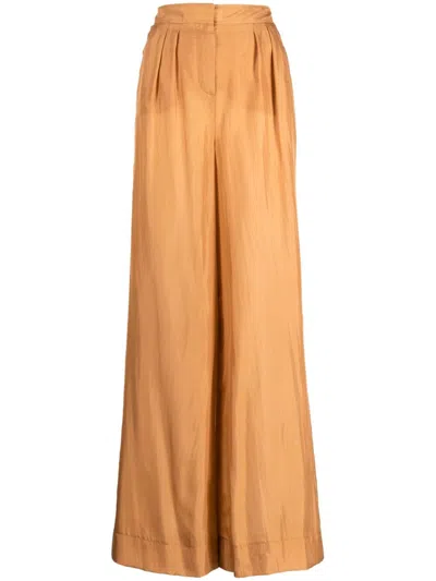 Alberta Ferretti Long-line Silk Palazzo Pants In Marrone