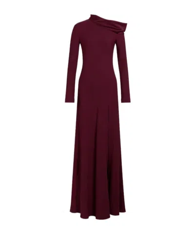Alberta Ferretti Long Off-the-shoulder Dress With Slit In Burgundy