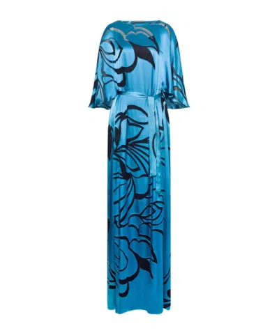 Alberta Ferretti Long Patterned Dress In Blue