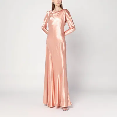 Alberta Ferretti Long Pink Dress In Shiny Satin Women In Gold