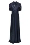 Alberta Ferretti Twisted Cape-sleeve Open-back Satin Gown