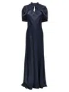 Alberta Ferretti Twisted Cape-sleeve Open-back Satin Gown In Black